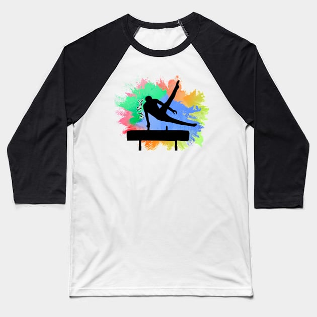 Men's Gymnastics Silhouette Art - Pommel Horse Baseball T-Shirt by Art Nastix Designs